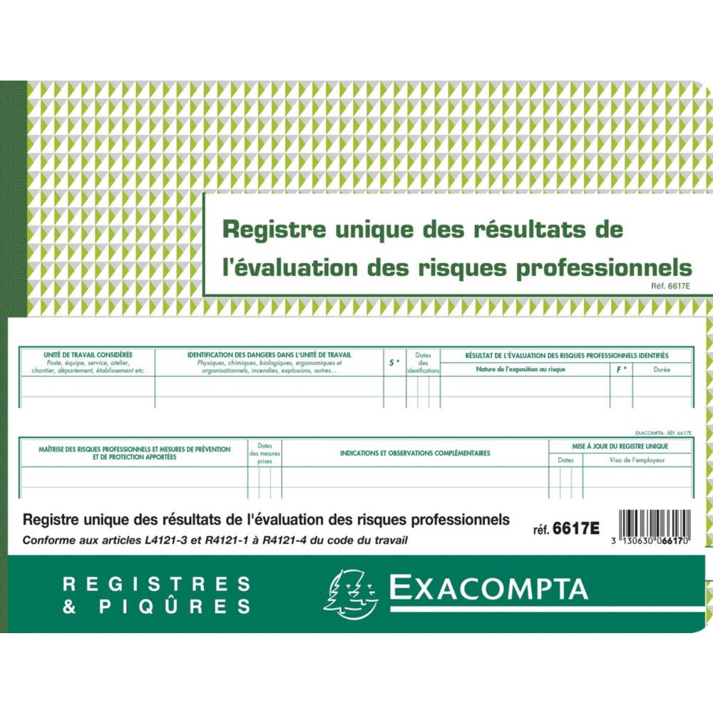 Registre d'valuation des risques professionnels - format 24 x 32 cm - 60 pages - ref fab 6617E