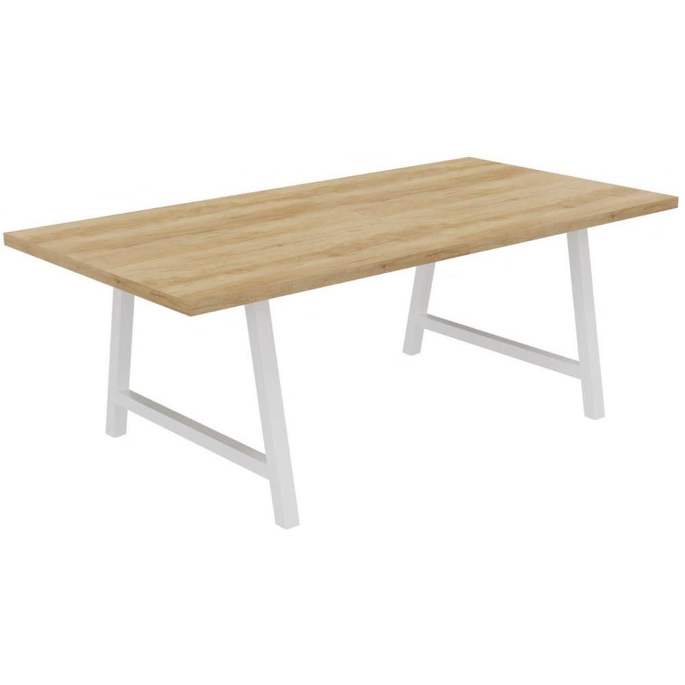 Table de runion coworking Prisme L200 x L100 cm - Chne Nebraska pitement Blanc
