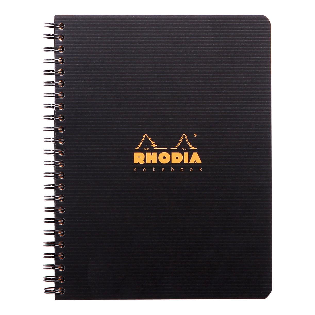 Cahier spirale Rhodia 16x21cm - 160 pages 5x5 perfores 4 trous - noire polypro