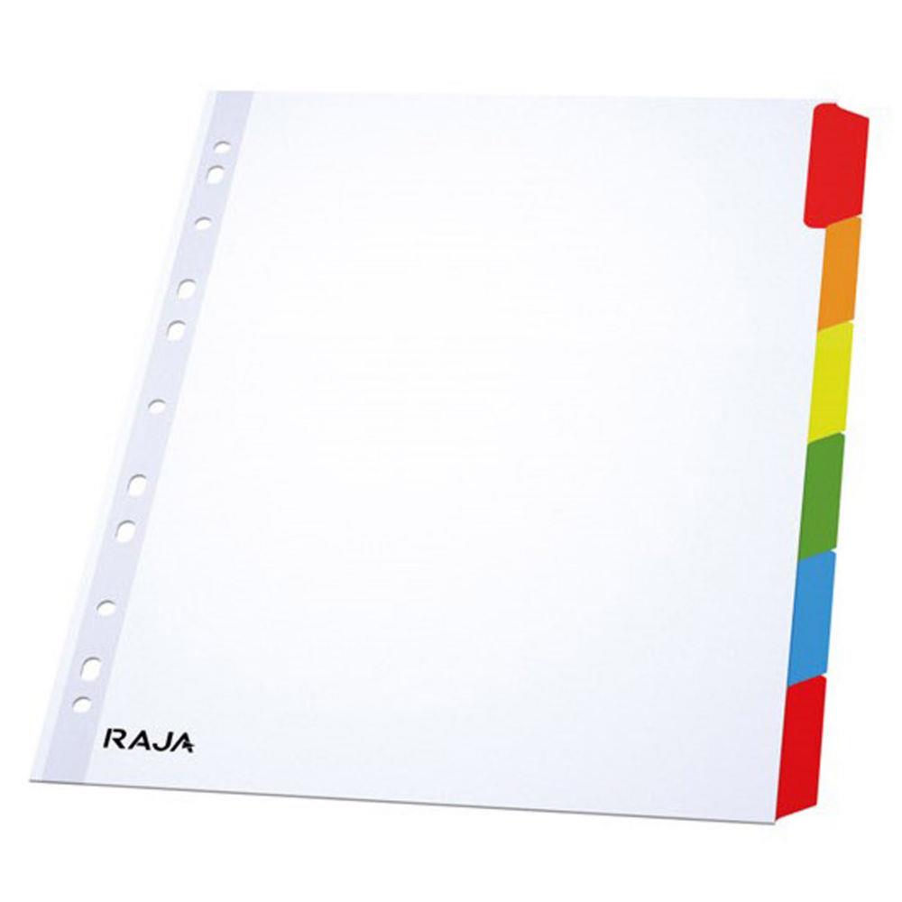 Intercalaires neutres A4+ Raja - en bristol - 170g - blanc - 6 onglets couleur