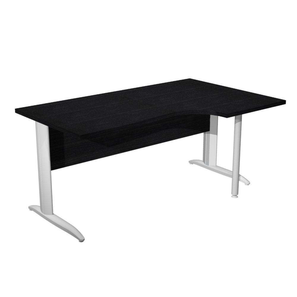 Bureau d'angle compact retour  droite Pulse Mtal - L160 x P100 cm - Plateau Noir - Pieds L Blanc