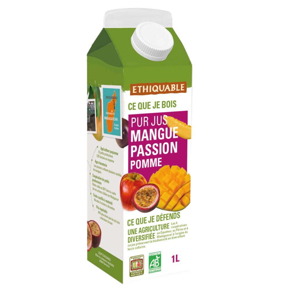 Pur jus de fruit mangue pomme passion Bio Ethiquable 1 L - Lot de 8