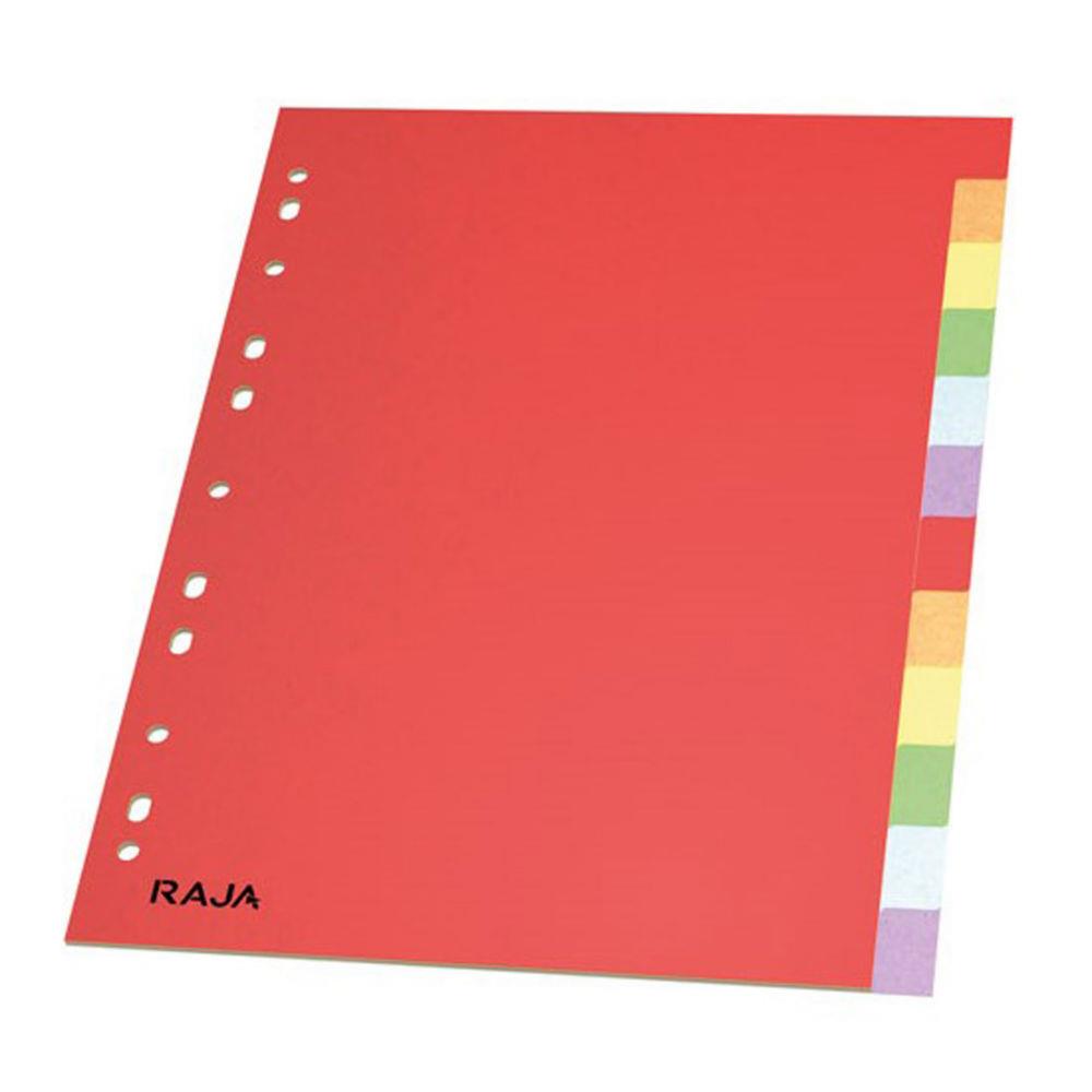 Intercalaires Raja - neutres - A4 - en carte lustre -225g - couleur - 12 onglets