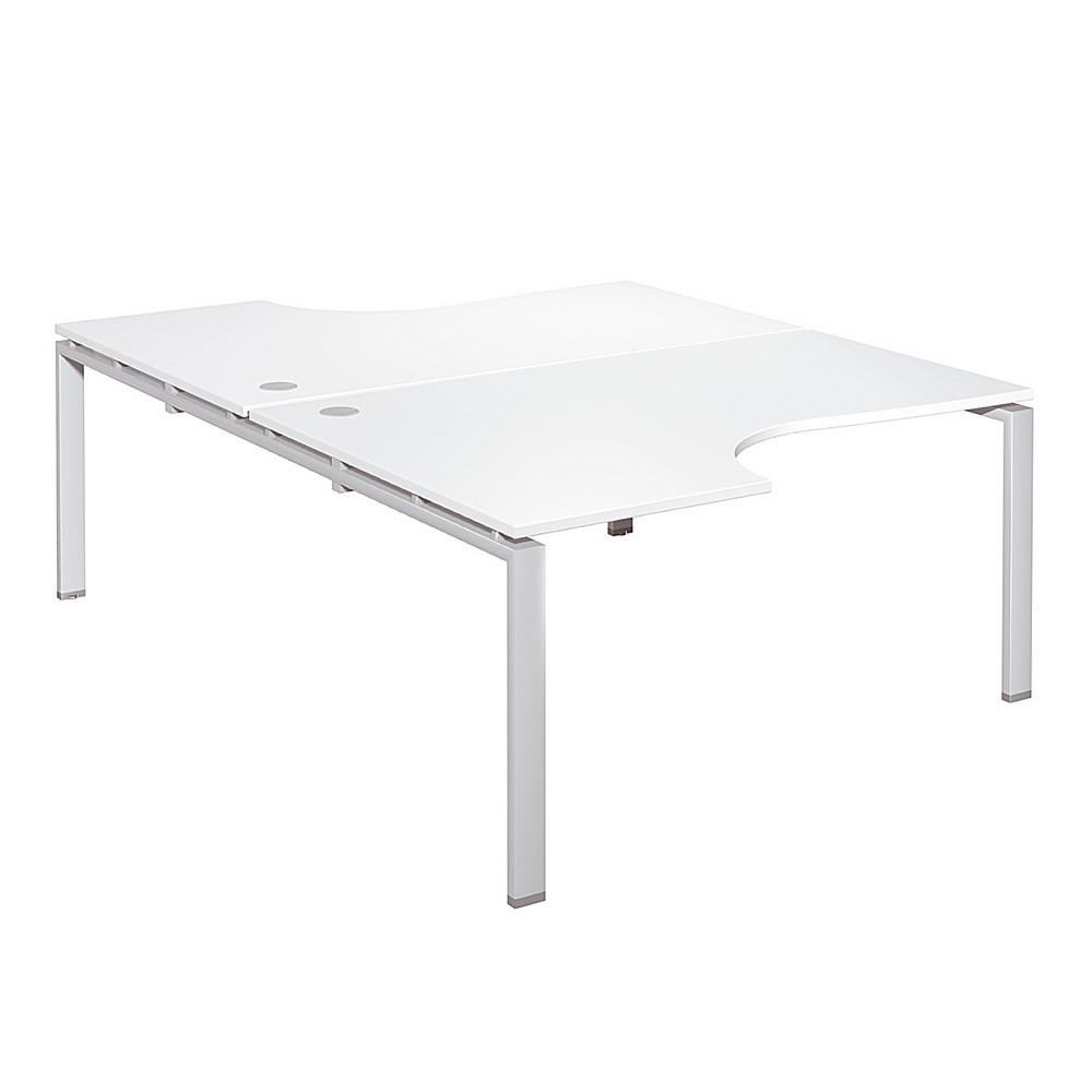 Bureau double plan compact E-link - L 160 x P 223 cm - plateau blanc - 4 pieds aluminium