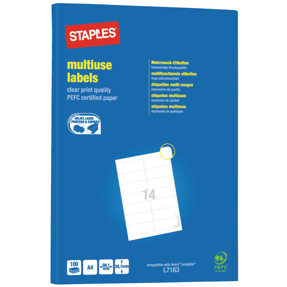 Etiquettes Pergamy multi-usage - 99,1 x 38,1mm - en planche A4 - coins arrondis - bote de 1400
