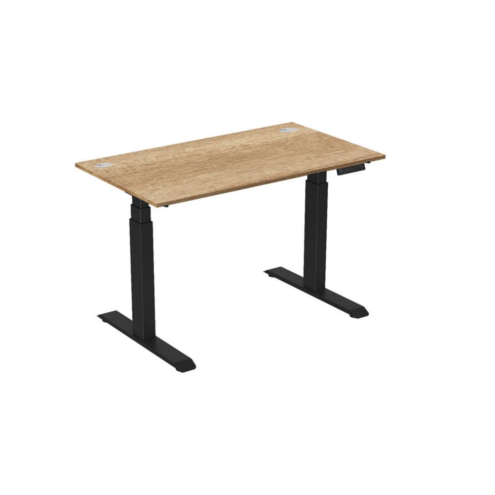 Bureau �lectrique hauteur r�glable Nova L140 cm plateau Ch�ne Nebraska - pieds m�tal Noir
