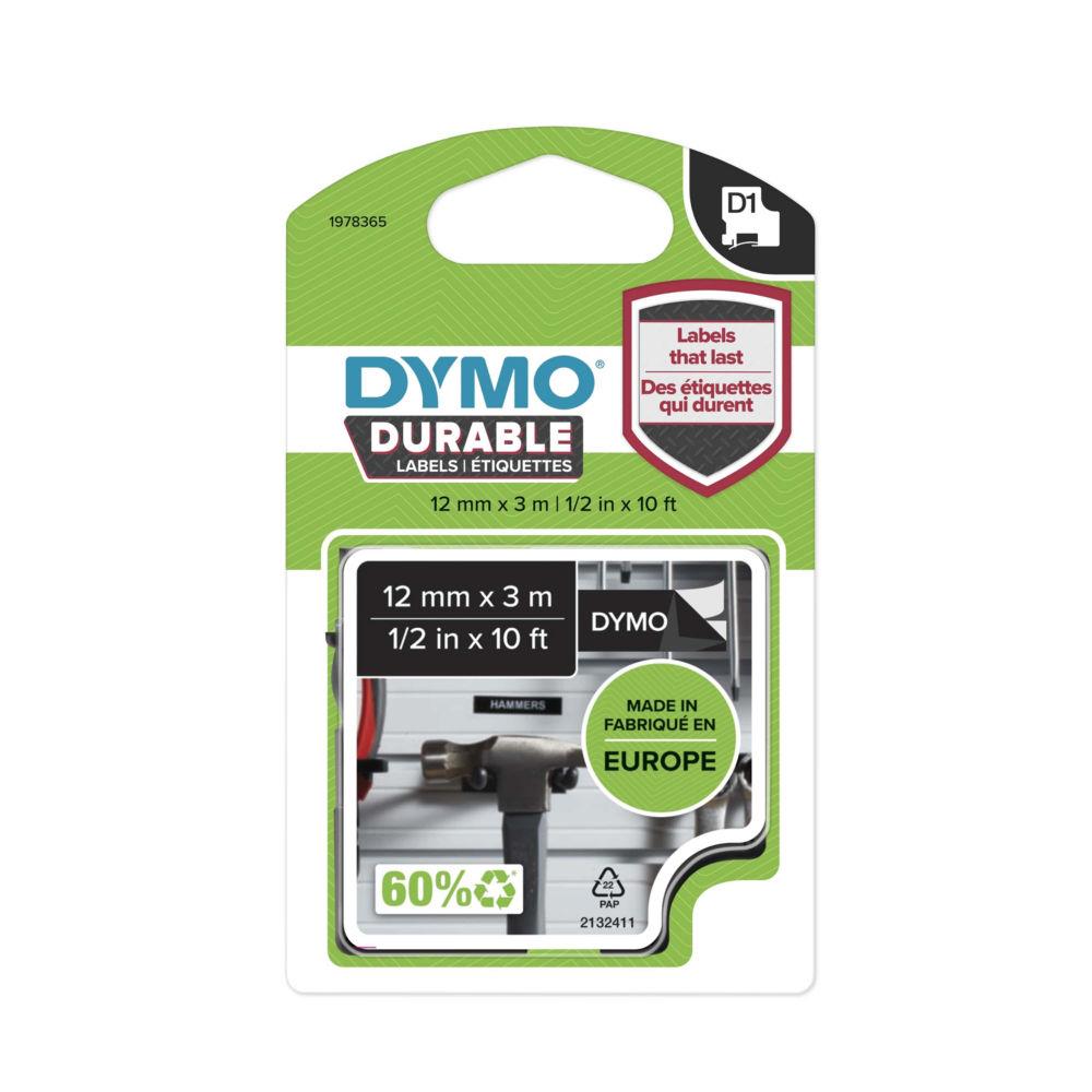 Ruban Dymo D1 durable - blanc/noir - 12 mm x 3 m