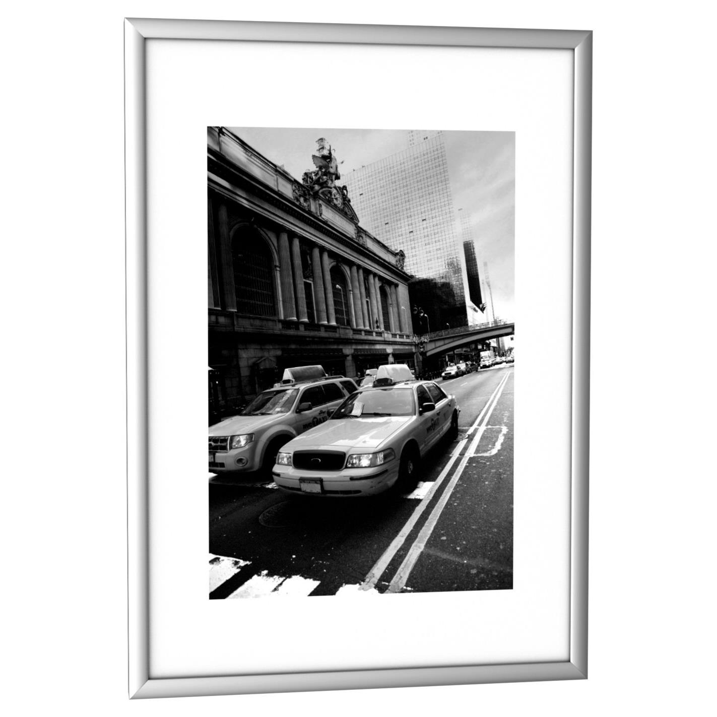 Cadre photo contour alu argent - plaque en plexiglas - format 21 x 30 cm