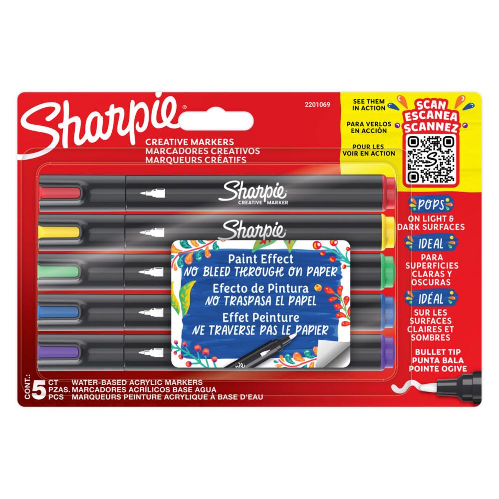 Marqueurs cratifs Sharpie  peinture acrylique - Pointe ogive - Pochette de 5 coloris assortis