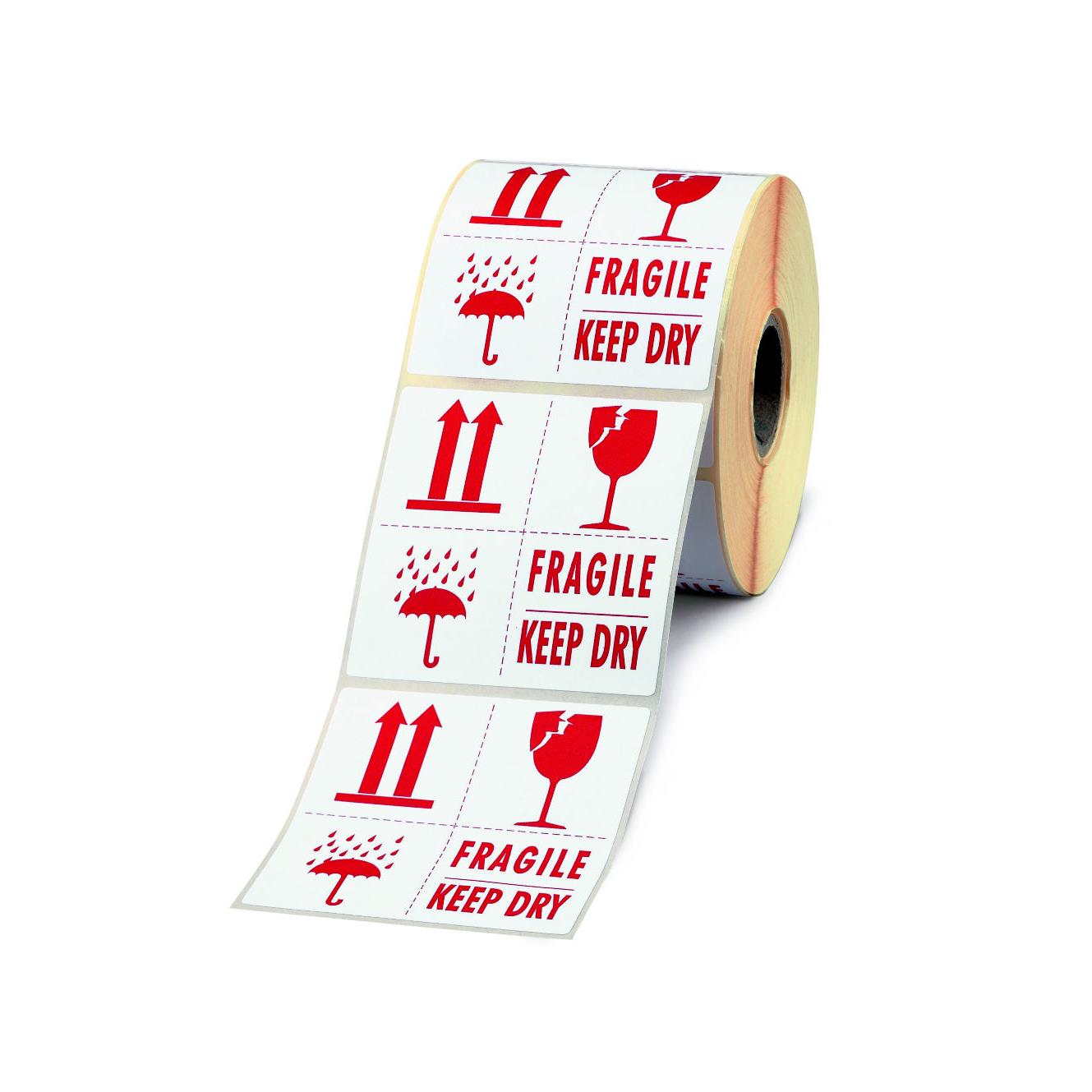 Etiquette adhsive pr-imprime ''FRAGILE - KEEP DRY'' - 1000 tiquettes 10 x 10 cm (carton 1000 units)