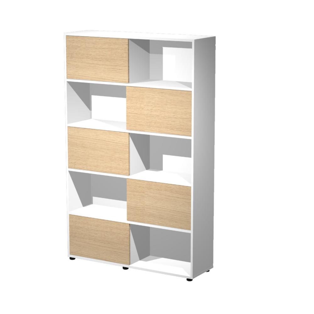 Bibliothque Athena - 10 cases avec 5 portes coulissantes - L 120 x H 190 cm - blanc avec 5 portes chne