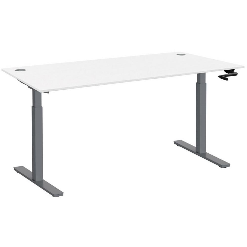 Bureau Assis-Debout Nova � Manivelle L.160 x P.80 cm - Plateau avec Obturateurs Blanc - Pieds m�tal Gris