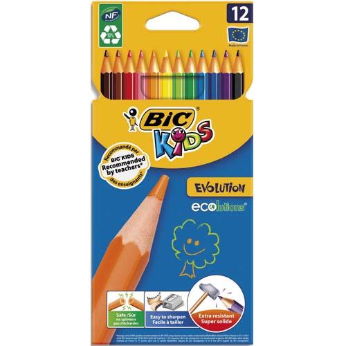 Etuis de 12 crayons de couleurs Bic Evolution - sans bois - coloris assortis