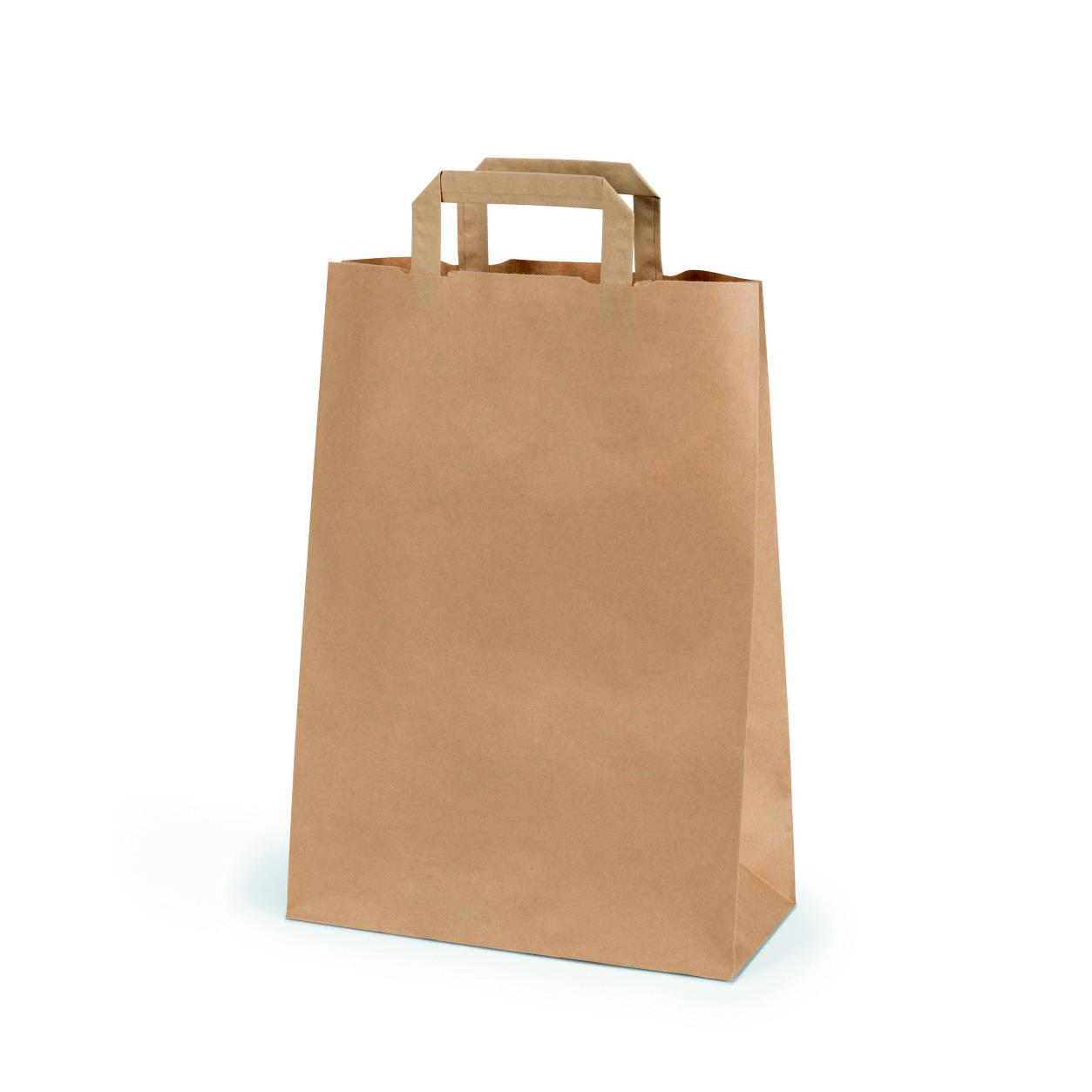 Sac kraft  poignes plates l.22 x H.28 x soufflet 10 cm - Brun (carton 250 units)