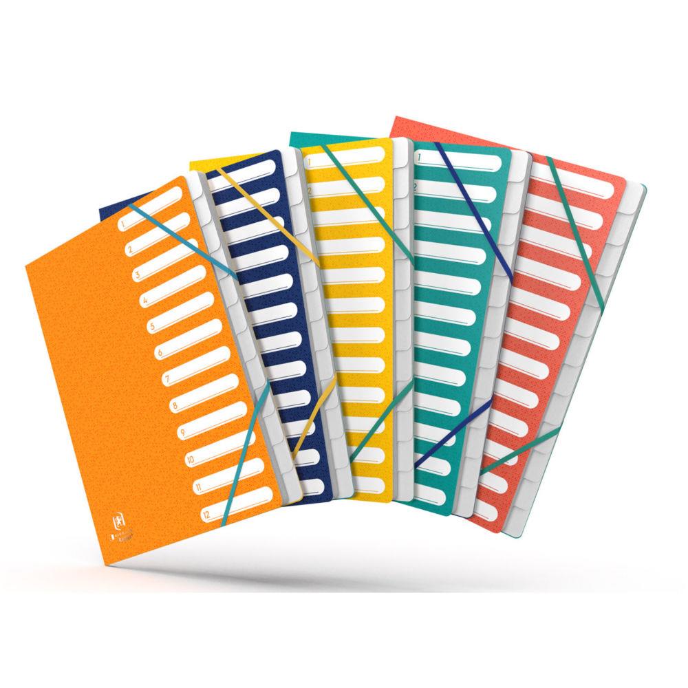 Trieur de documents Oxford A4 Bicolor Recyc+ en carte - 12 divisions - Assortis