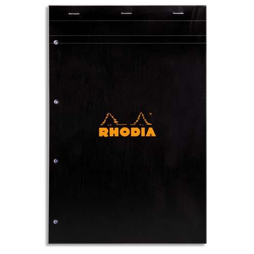 Bloc RHODIA N20 agraf - 160 pages perfores 80g - rglure 5x5 - 21x31,8cm - Couverture carte enduite noire