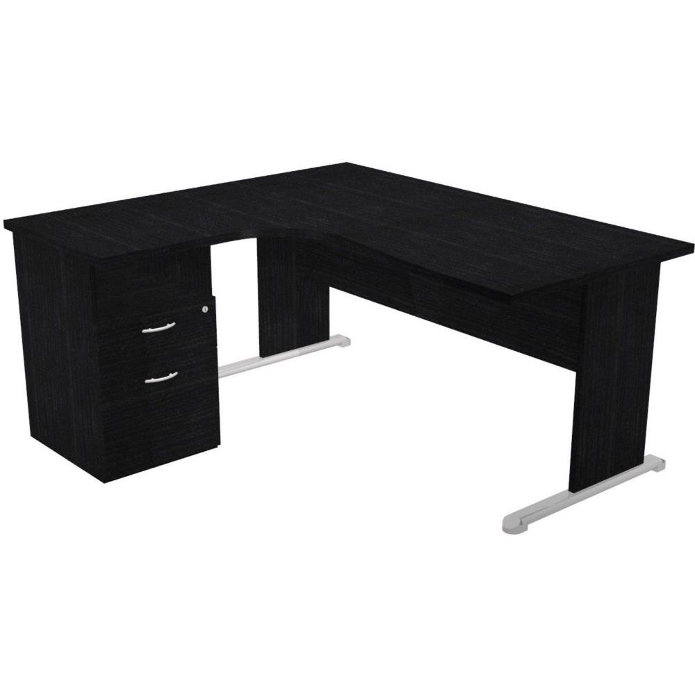 Pack Pulse - 1 bureau compact retour � gauche noir pieds noirs - 1 caisson hauteur bureau prof. 60 cm