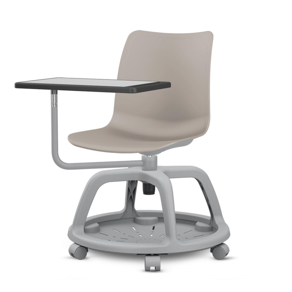 Chaise coque de formation M�lodie sur roulettes avec tablette �critoire - Polypropyl�ne Taupe