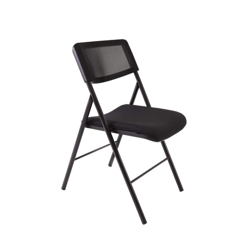 Alba Chaise pliante confort Diva- Dossier maille rsille, assise tissu Noir - Pieds noirs