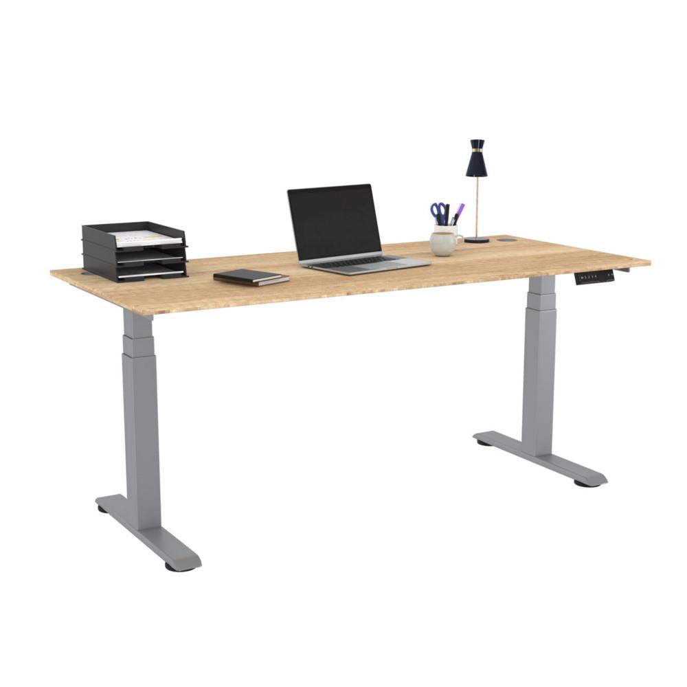 Bureau �lectrique hauteur r�glable Nova L180 cm plateau Ch�ne Nebraska - pieds m�tal Gris
