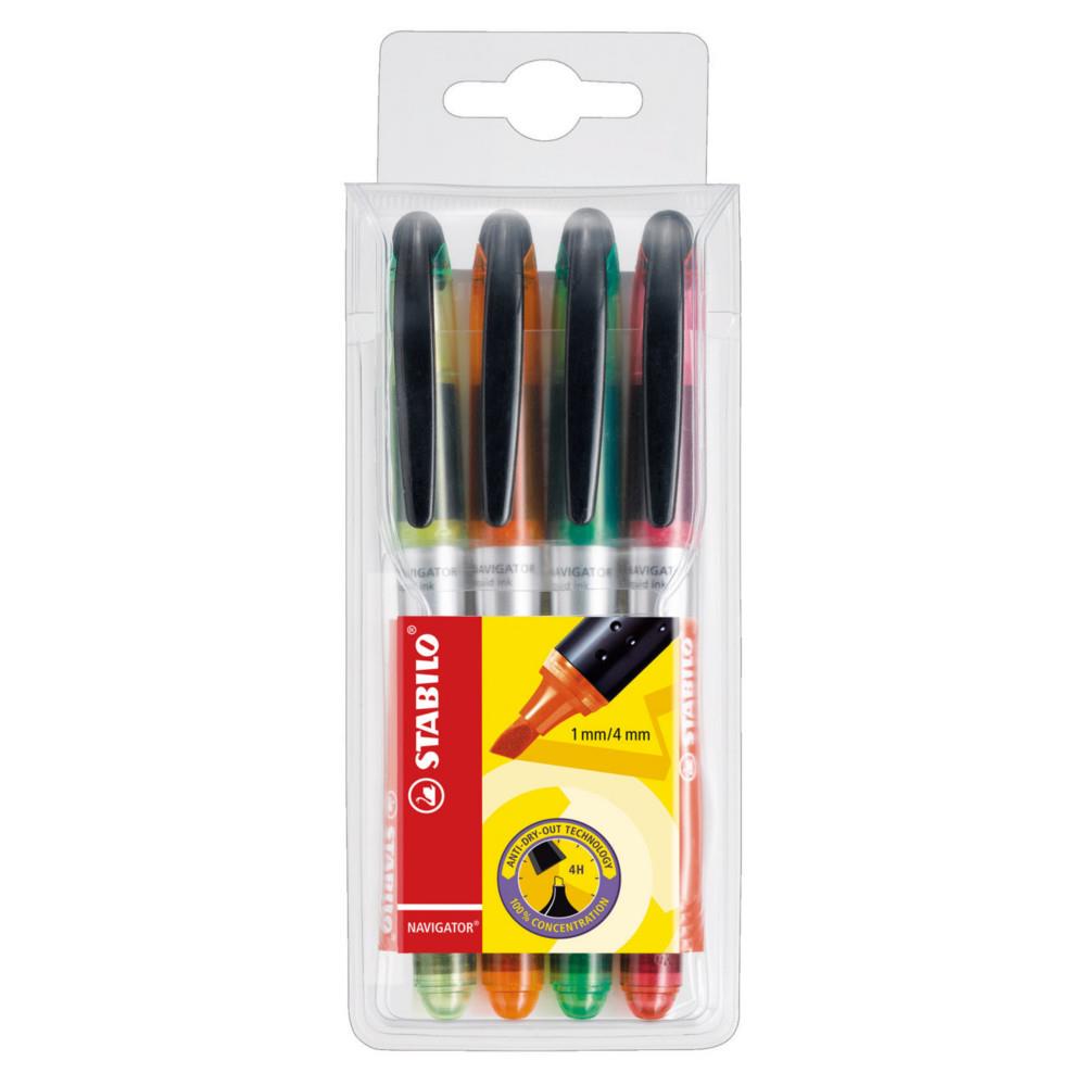 Pochette de 4 surligneurs Stabilo - encre liquide Navigator - assortis