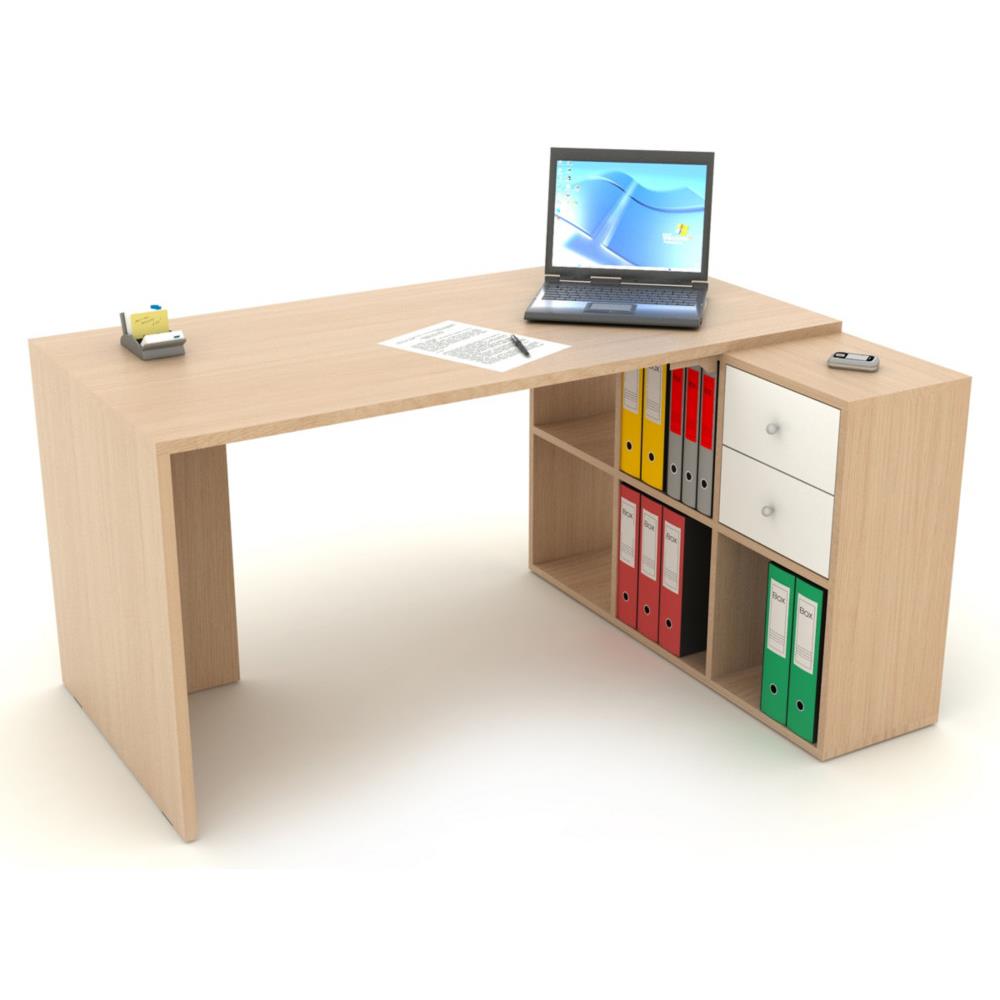 Bureau Icne - L 140 x P 69 cm - avec rangement 6 cases intgres - chne