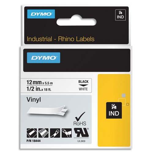 Ruban DYMO Rhino 12 mm vinyl noir sur blanc 18444