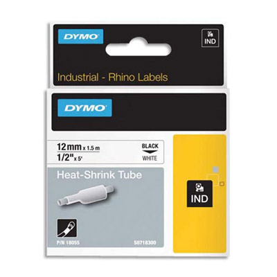 Gaine thermo-rtractable Dymo Rhino 12 mm HST noir sur blanc 18055