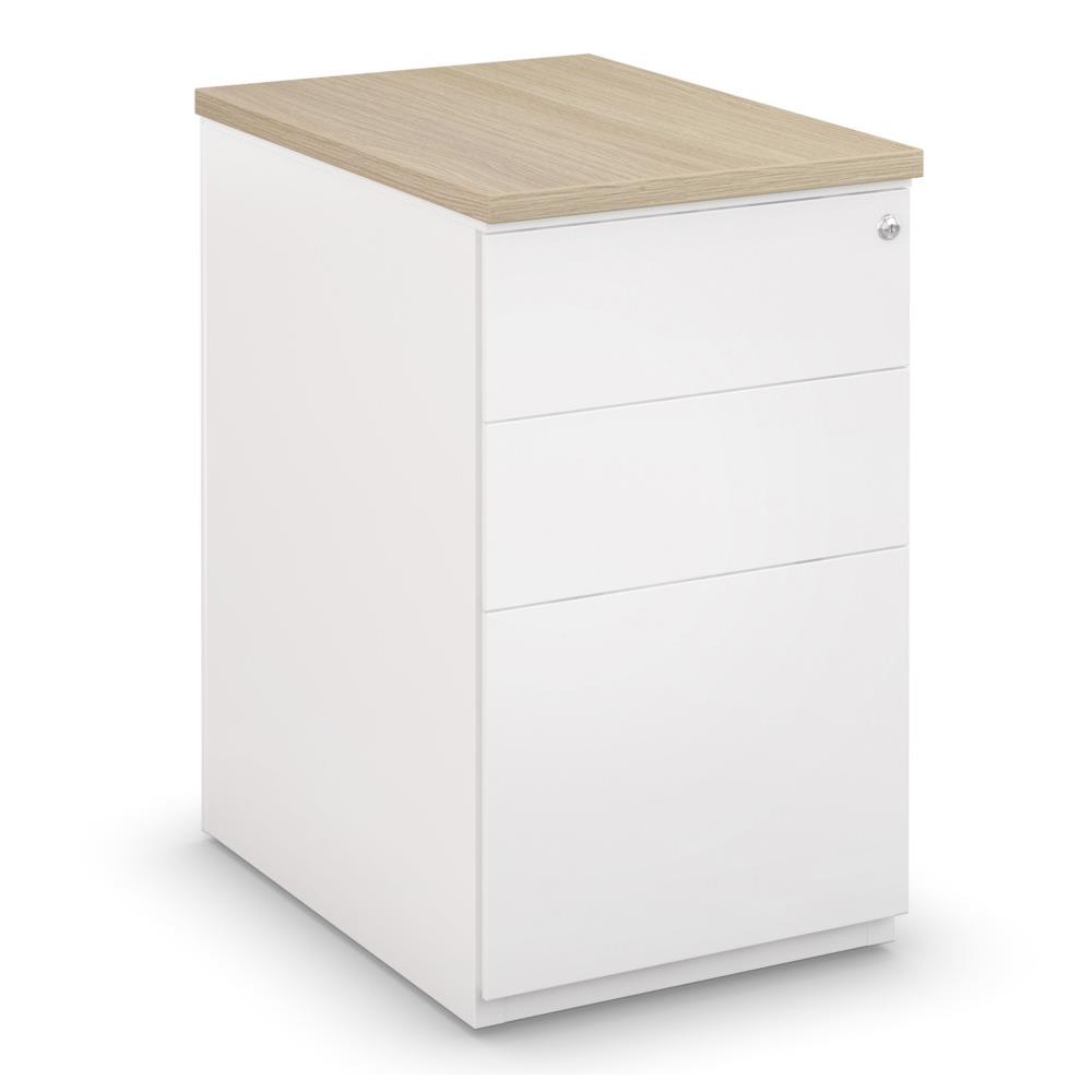 Caisson hauteur bureau m�tal - NF Environnement - blanc top ch�ne - H72 x L 42 x P 80 cm