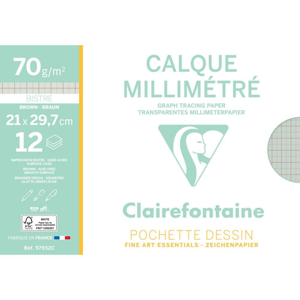 Papier calque Clairefontaine millim�tr� transparent - A4- 70 g - Pochette dessin de 12 feuilles