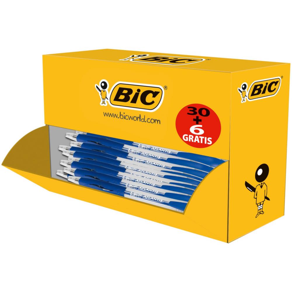 Pack co de 30+6 stylo bille ATLANTIS bleu - pointe moyenne - rechargeable - bille indformable
