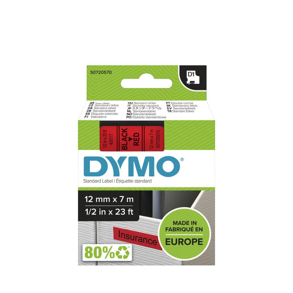 Ruban Dymo D1- 45017 - Ruban noir/rouge - 12 mm x 7 m