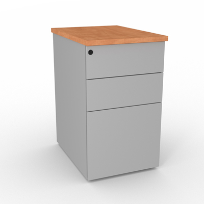 Caisson mtallique hauteur bureau 3 tiroirs - prof 60 cm - top pommier de france - gris aluminium - L 43 x H 73,5 cm