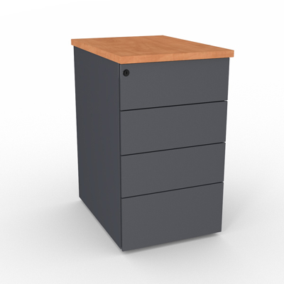 Caisson mtallique hauteur bureau 4 tiroirs plats - prof 60 cm - top pommier de france - gris anthracite - L 43 x H 73,5 cm