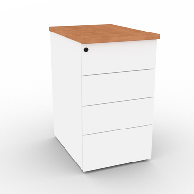 Caisson mtallique hauteur bureau 4 tiroirs plats - prof 60 cm - top pommier de france - blanc - L 43 x H 73,5 cm