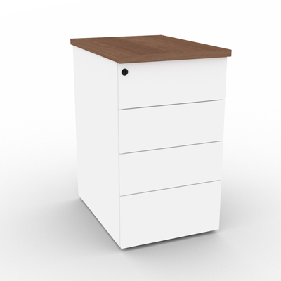 Caisson mtallique hauteur bureau 4 tiroirs plats - prof 60 cm - top noyer ambr - blanc - L 43 x H 73,5 cm
