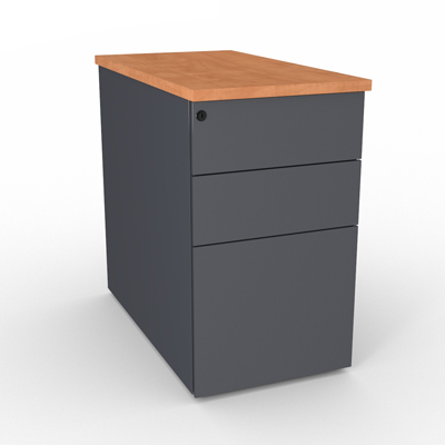 Caisson mtallique hauteur bureau 3 tiroirs - prof 80 cm - top pommier de france - gris anthracite - L 43 x H 73,5 cm