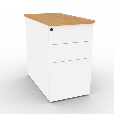 Caisson mtallique hauteur bureau 3 tiroirs - prof 80 cm - top htre saumonn - blanc - L 43 x H 73,5 cm