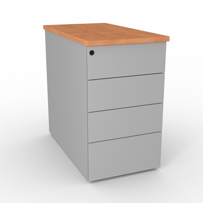 Caisson mtallique hauteur bureau 4 tiroirs plats - prof 80 cm - top pommier de france - gris aluminium - L 43 x H 73,5 cm