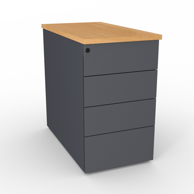Caisson mtallique hauteur bureau 4 tiroirs plats - prof 80 cm - top htre saumonn - gris anthracite - L 43 x H 73,5 cm