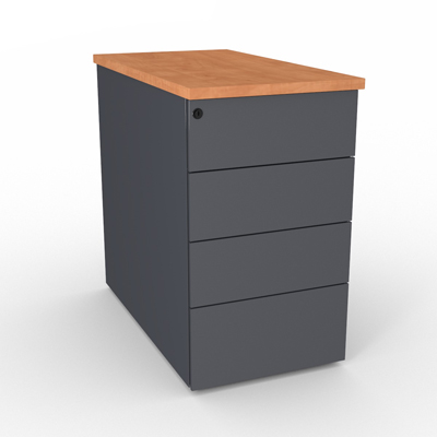Caisson mtallique hauteur bureau 4 tiroirs plats - prof 80 cm - top pommier de france - gris anthracite - L 43 x H 73,5 cm