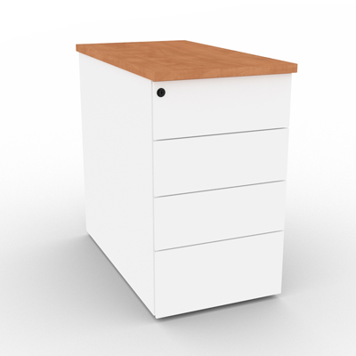 Caisson mtallique hauteur bureau 4 tiroirs plats - prof 80 cm - top pommier de france - blanc - L 43 x H 73,5 cm