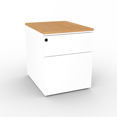 Caisson mtallique mobile 2 tiroirs - top htre saumon - blanc