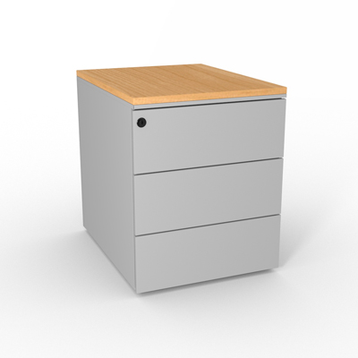 Caisson mtallique mobile 3 tiroirs - top htre saumon - gris aluminium