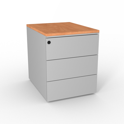 Caisson mtallique mobile 3 tiroirs - top pommier de France - gris aluminium