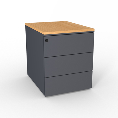 Caisson mtallique mobile 3 tiroirs - top htre saumon - gris anthracite