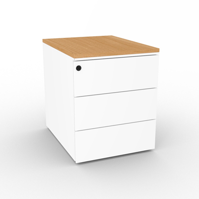 Caisson mtallique mobile 3 tiroirs - top htre saumon - blanc