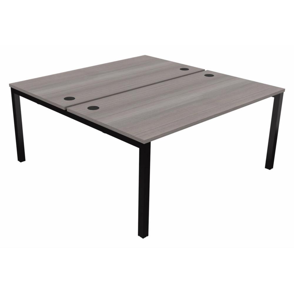 Bureau bench 2 postes Osmose d�part L160 x P163 cm Plateaux C�dre Pieds m�tal Noir