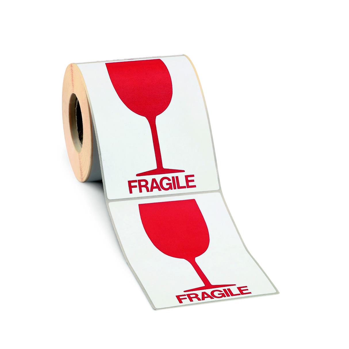 Etiquette adhsive pr-imprime ''FRAGILE'' avec un verre rouge - 1000 tiquettes 9 x 13 cm (carton 1000 units)