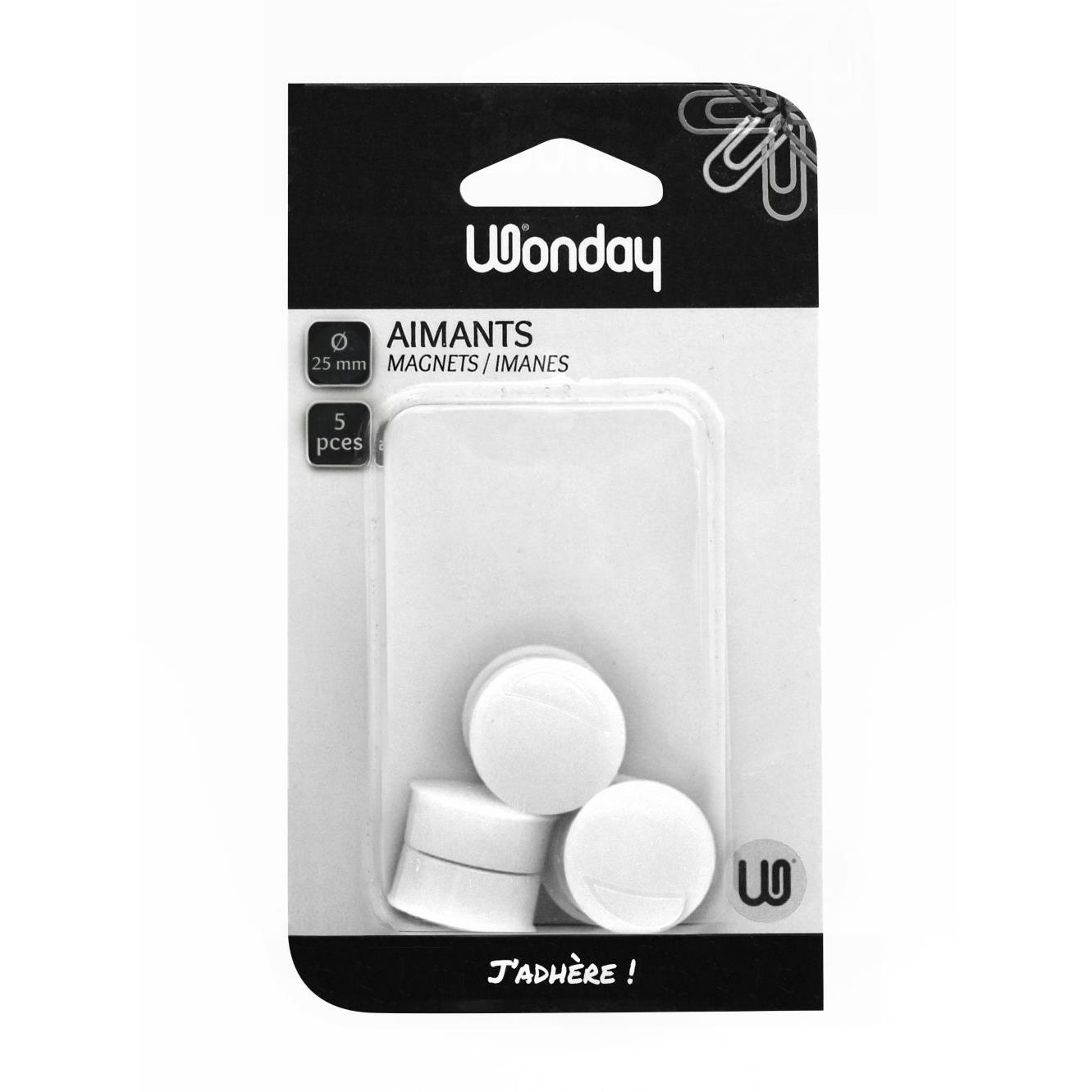 Aimant rond Wonday pour tableau magntique - Diamtre 25 mm - Blanc (blister 5 units)